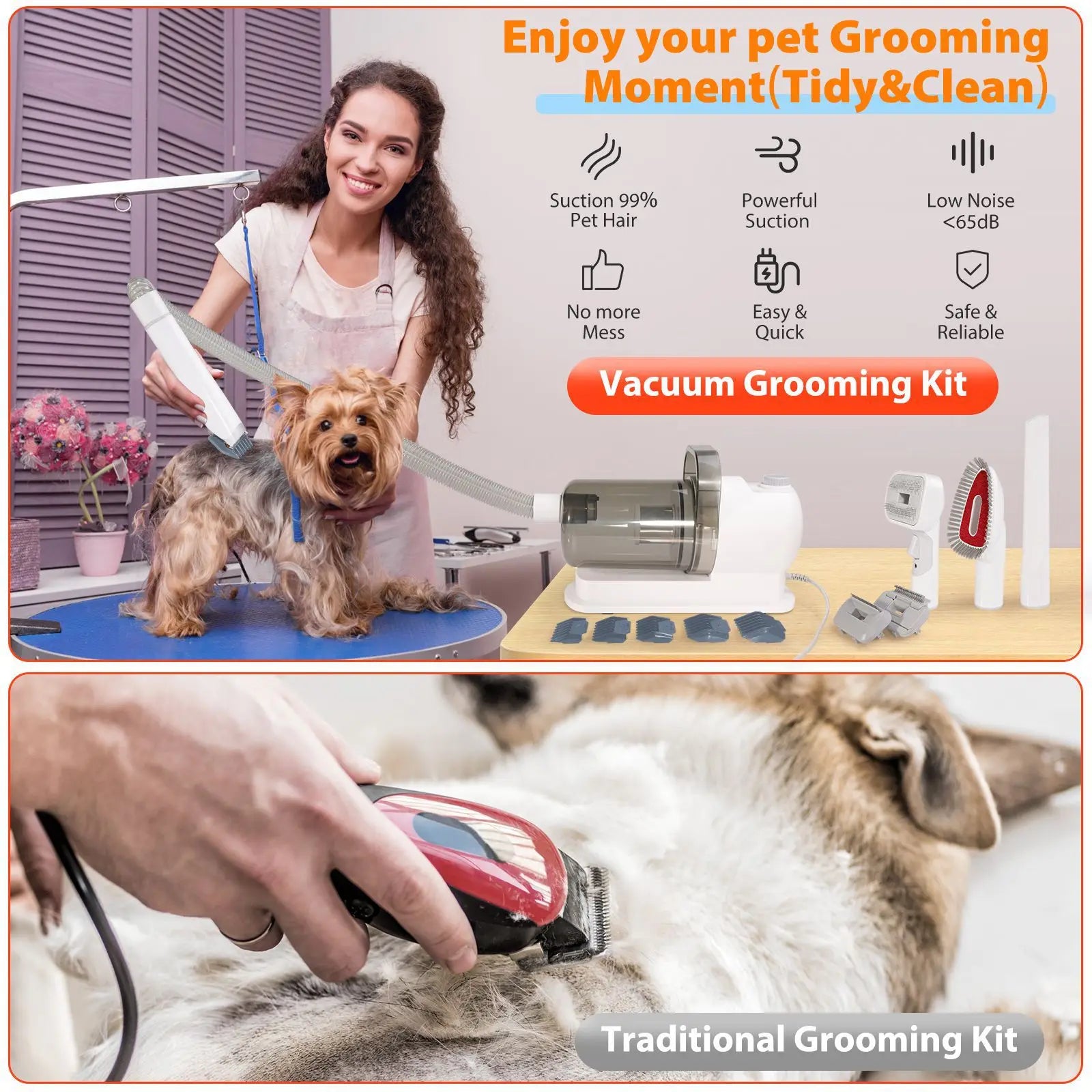 Ultimate 7-In-1 Professional Pet Grooming Kit: Low Noise Vacuum Clipper & Trimmer for Dogs