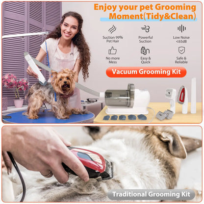 Ultimate 7-In-1 Professional Pet Grooming Kit: Low Noise Vacuum Clipper & Trimmer for Dogs